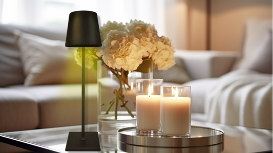living room with the portable cordless lamp
