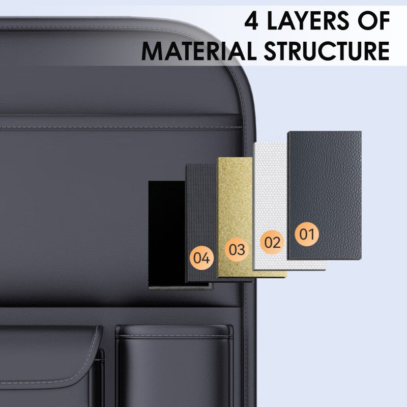 Premium PU Leather Car Backseat Organizer Large Capacity Multi-Functional Storage Bag with Dual Mesh Pockets