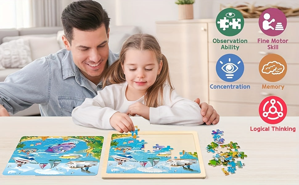SYNARRY Wooden Car Puzzles For Children, 6 Packs Of 60 Pieces Puzzle Preschool Education Toy Gift For Boys And Girls