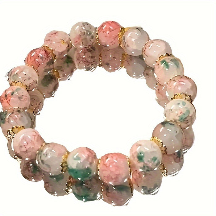 1pc Spring Series Glass Beaded Bracelet, Ancient Style Floral Pattern Bracelet For Girls, Chinese Style Bracelet