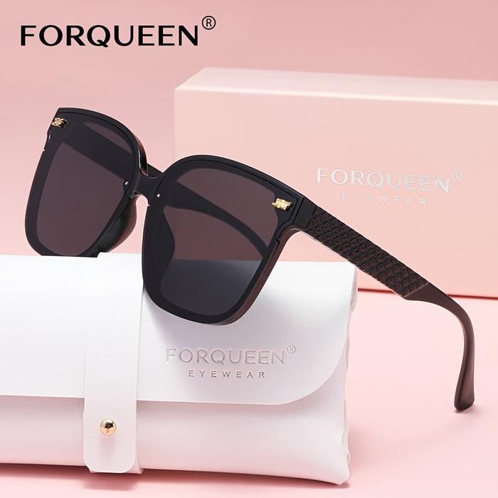 FORQUEEN Trendy Women's Polarized Fashion Glasses - Oversized Fashion Shades with Metal Hinges, Stylish Gradient Purple to Gray Design, Includes Protective Case for Summer Style