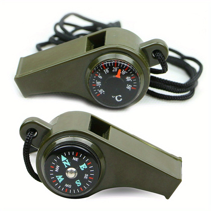 1pc 3-in-1 Emergency Survival Whistle with Compass and Thermometer for Camping, Hiking, and Outdoor Activities