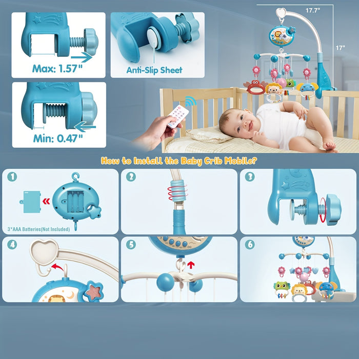 Baby Musical Mobile Crib With Music And Lights, Projection, Take-Along Rattle And Music Box For Babies Boy Girl Toddler Sleep