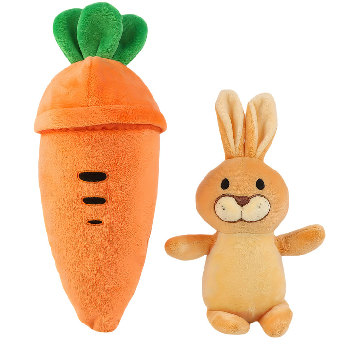 Easter Bunny Plush Toy with Zip-Up Carrot Hideaway - 11" Orange Polyester Stuffed Animal, Perfect for Birthday & Holiday Gifts, Cozy Sofa Decor