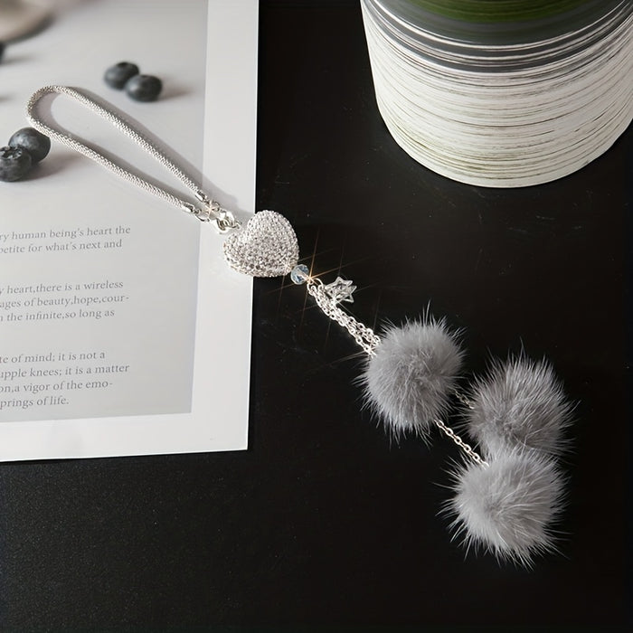 Sparkling Heart Rhinestone Car Ornament: Plush Ball & Heart Design for Women & Girls