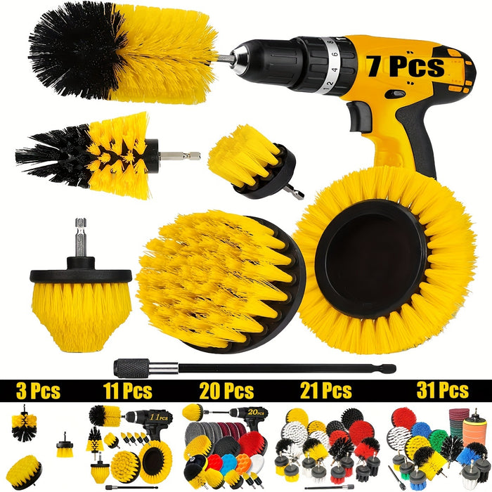 3/7/11/20/21/31pcs Drill Brush Attachment Set, Power Scrubber Wash Cleaning Brushes Tool Kit, All Purpose Drill Brush with Extension for Grout Floor, Tub Shower Tile, Bathroom, Kitchen Surface And Car