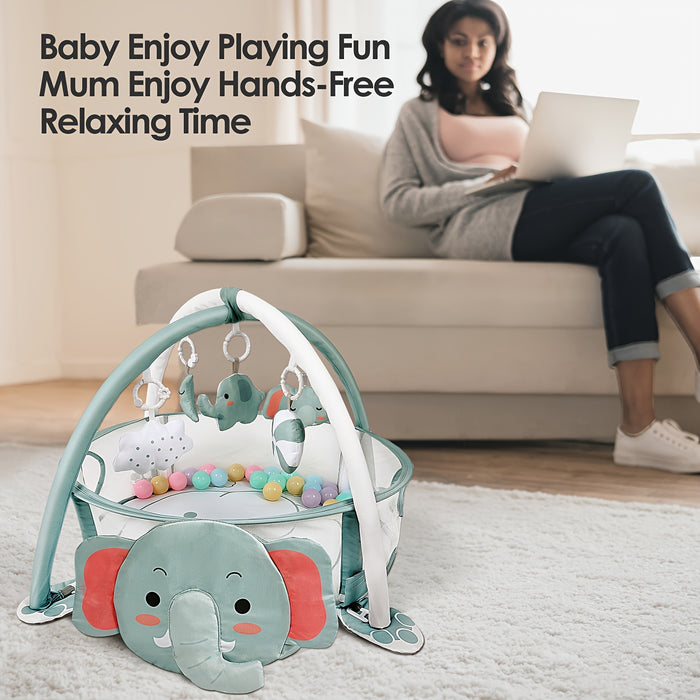 Dearlomum 4 In 1 Baby Play Mat Baby Gym, Tummy Time Mat For Floor Activity Fitness Ball Pit, Includes 30 Balls With 5 Baby Learning Sensory Baby Toys For Newborn Boys And Girls Gift