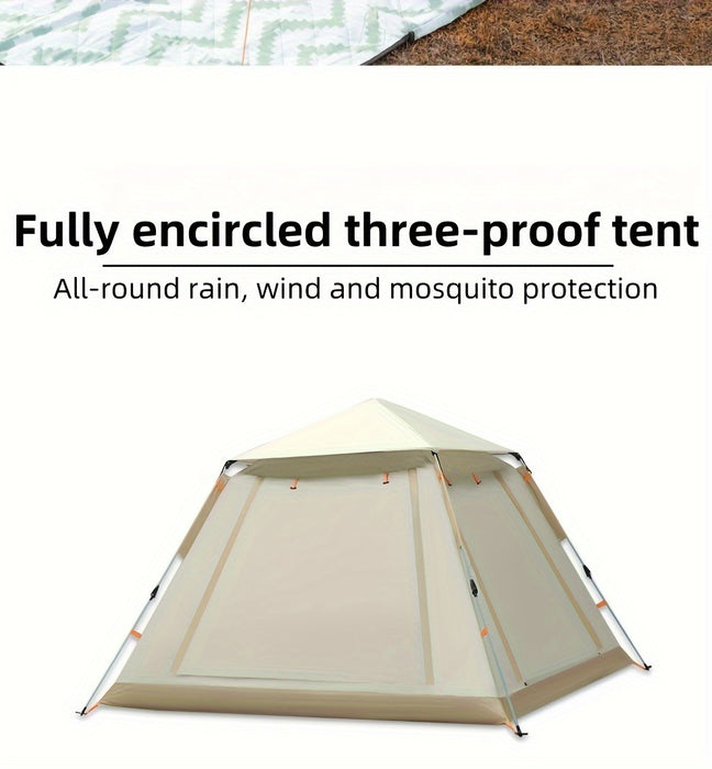 8-Person Family Camping Tent with Canopy - Quick Setup, Mosquito Netting, Windproof, All-Season, Beige, UV Protection, Multi-Band Sunshade, Durable Oxford Fabric, Perfect for Outdoor Adventures, Campers Accessories
