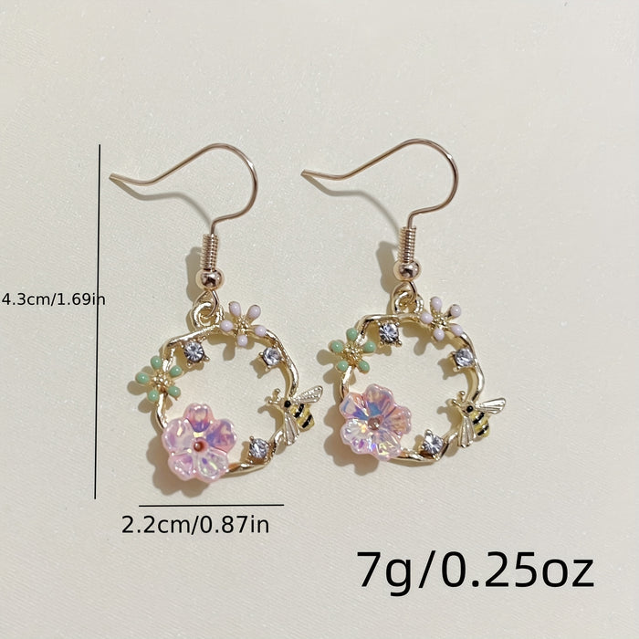 Korean Spring/Summer Bee Garland Silvery Needle Earrings Dongda Super Fairy Quality Shell Flower Stud Earrings