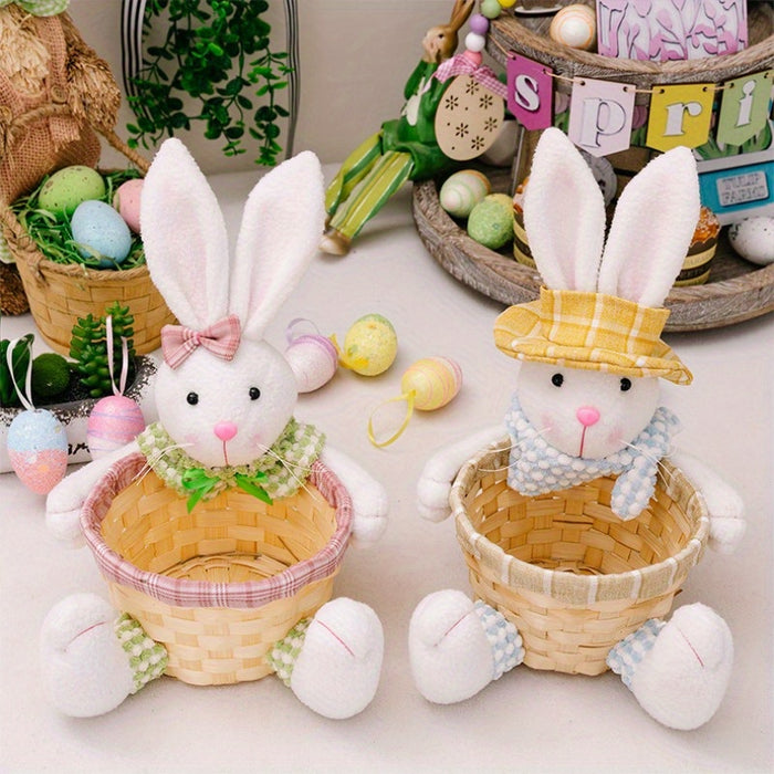 1pc/2pcs Easter Fun Creative Storage Rabbit Holding a Basket Used for Holiday Decoration Party Center Decoration