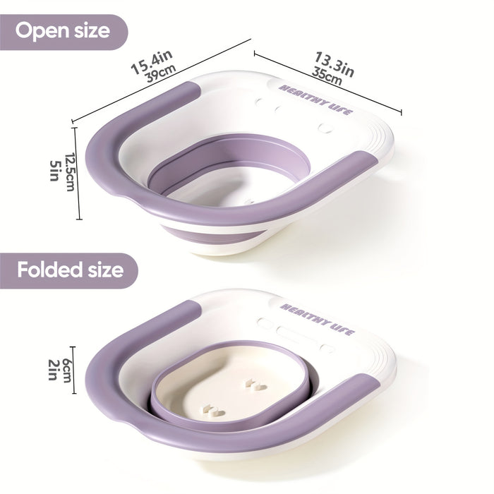Wider Sitz Bath Kit - 1pc Collapsible Toilet Seat for Hemorrhoids, Postpartum Care with Deeper Bowl, Plastic, Drain Holes and Flusher Hose