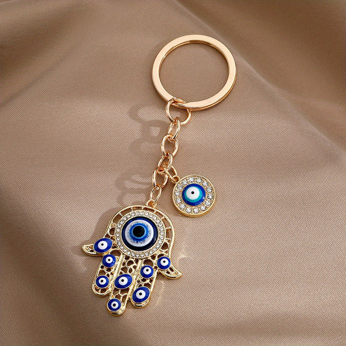 Alloy Eye Keychain Amulet Zircon Key Ring Purse Bag Backpack Car Charm For Ramadan Father's Day