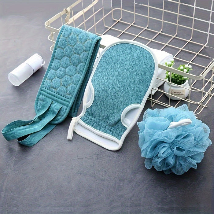 Deep Clean & Skin Renewal 3pcs Exfoliating Bath Set - Shower Scrubber, Back Brush & Mud Gloves
