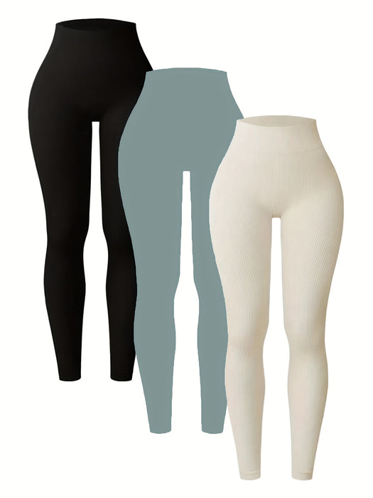 3pcs High Waist Tight Leggings, Sports Running Workout Fitness Yoga Pants for Women Gym