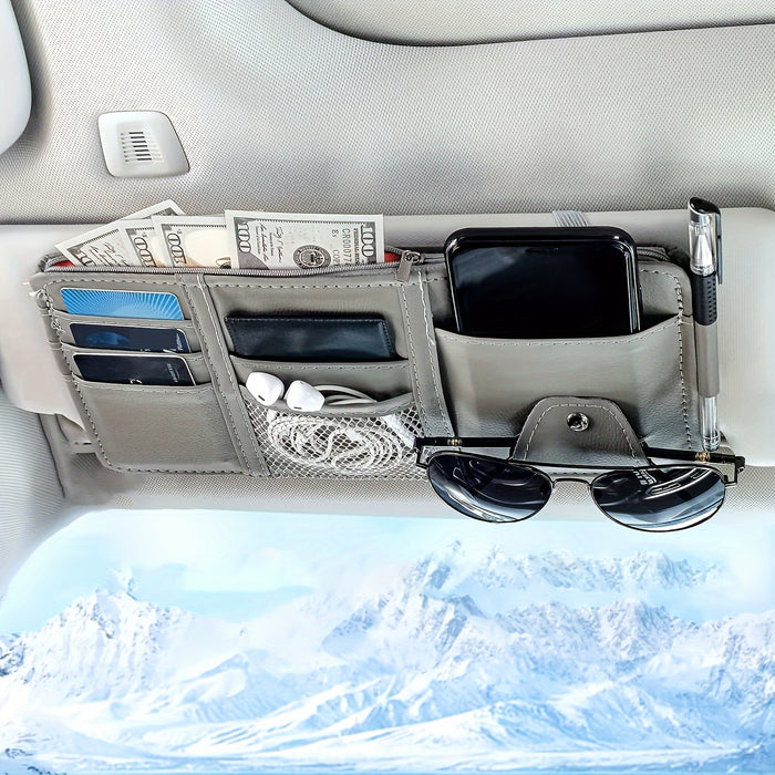 Car Sun Visor Organizer, Car Glasses Clip Storage Pocket Sunglasses Holder With Zipper Pocket For Car, Truck, SUV Auto Interior Accessories