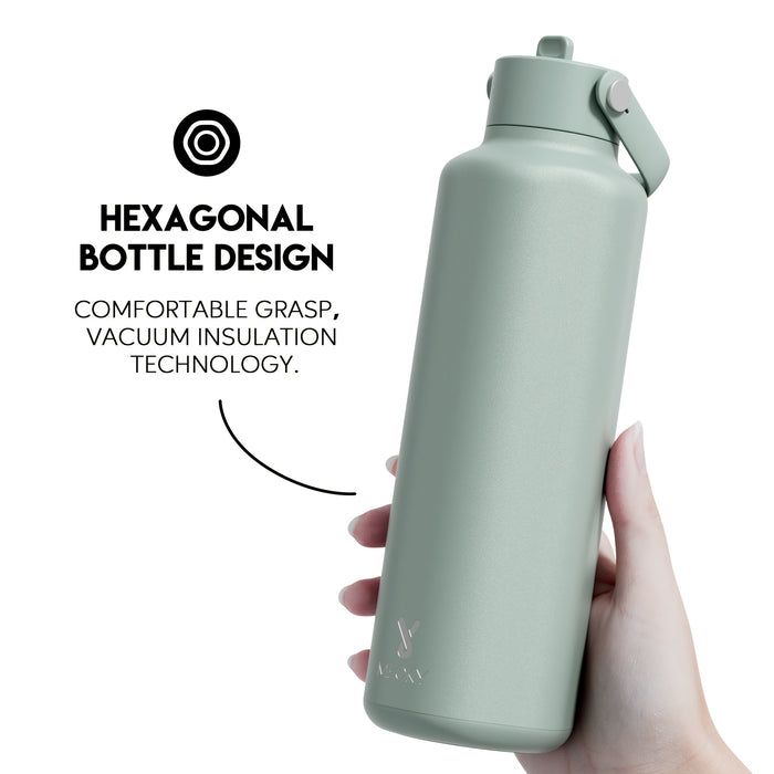 Meoky 24oz Hexagonal Insulated Stainless Steel Water Bottle - Leakproof, BPA-Free, Keeps Drinks Cold for 24 Hours, with Lid & Spout, Portable with Handle - Ideal for Sports, Fitness, Hiking, Driving - Great Thanksgiving & Chr