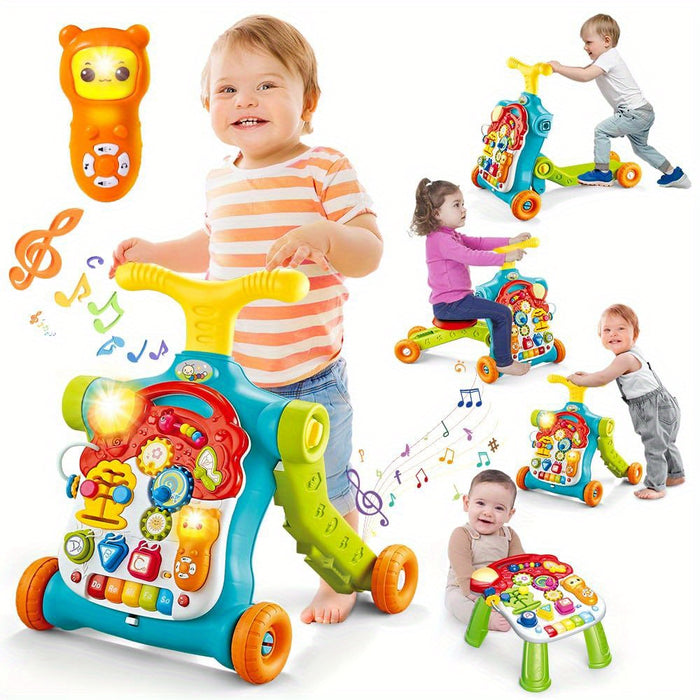 5 in 1 Baby Walker Sit-to-Stand Toys, Learning Walker for Boys Girls Toddler, Multifunctional Educational Activity Center Removable Play Panel, Push Walker Toys Gifts for Infant 6+ Months, Birthday Gift, Children'S Gifts, Eas