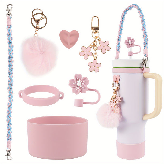 Handwoven Carrying Strap for Water Bottles, Sports Cup Handle, Silicone Bottom Protective Sleeve, Straw Lid Accessories for Cups.