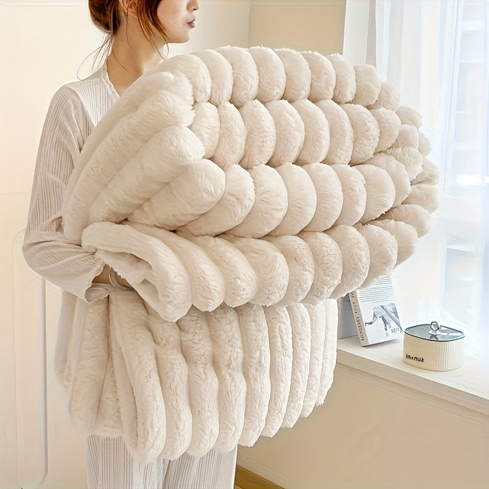 1pc Blanket Soft And Comfortable, Imitation Rabbit Hair Reversible Blanket Thermal Fleece Blanket Nap Blanket Air Conditioning Blanket Office Outdoor Camping Gift Blanket, Suitable For All Seasons