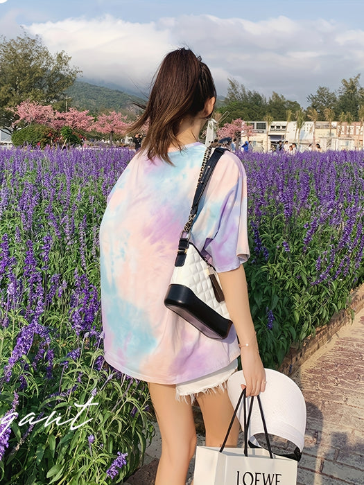 Letter Print Crew Neck T-Shirt, Casual Short Sleeve Top for Spring & Summer, Women's Clothing