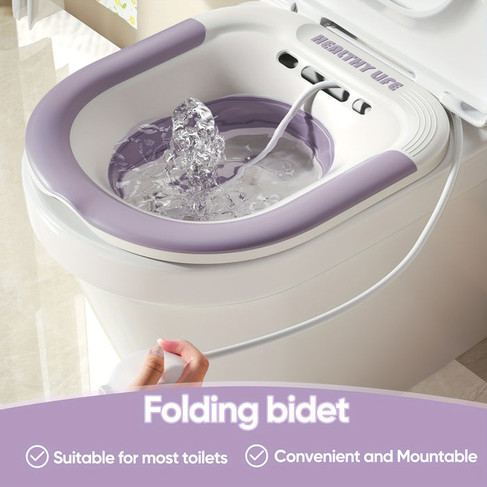 Wider Sitz Bath Kit - 1pc Collapsible Toilet Seat for Hemorrhoids, Postpartum Care with Deeper Bowl, Plastic, Drain Holes and Flusher Hose