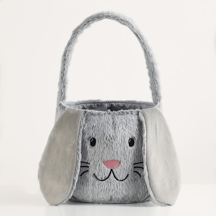 Customizable Easter Bunny Plush Basket with Embroidered Name - Soft Polyester Rabbit Ear Design Candy & Egg Hunt Basket, Perfect for Holiday Parties, Gifts, and Decorations (Blue, Pink, Beige)
