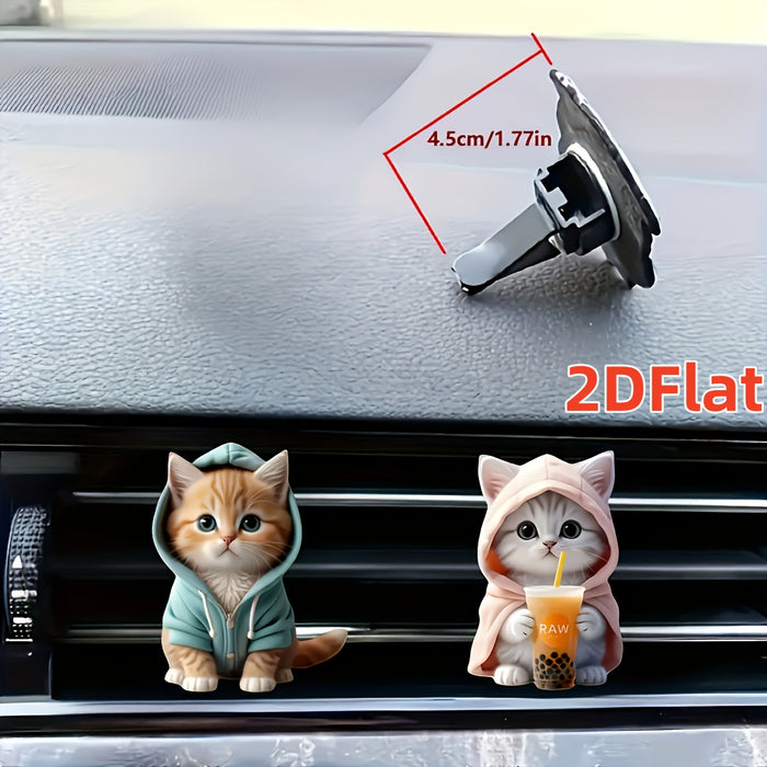 2pcs/set 2D Flat Cute Cat Acrylic Car Air Freshener Set - Car Aromatherapy Air Freshener with Long-lasting Fragrance