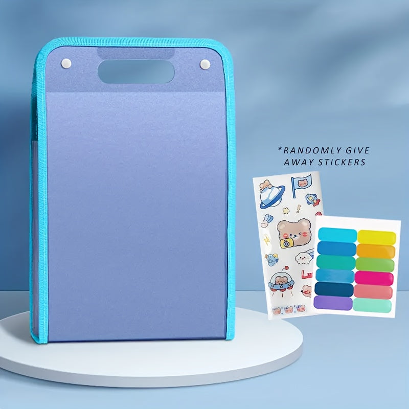 Sky Blue A4 Document Folder with Handle - Waterproof, 13-Pocket Expanding File Organizer for Students, Business & Travel