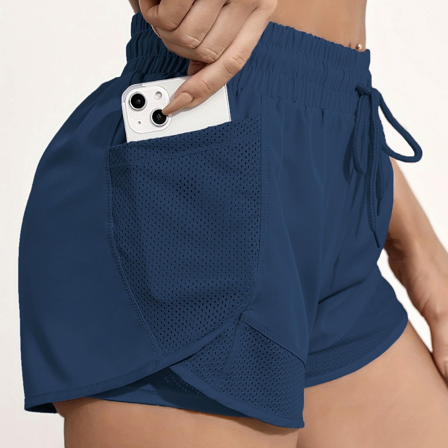 Women's 2-in-1 Yoga Shorts with Quick-Drying Fabric and Mesh Pockets for Casual Fitness and Gym Workouts