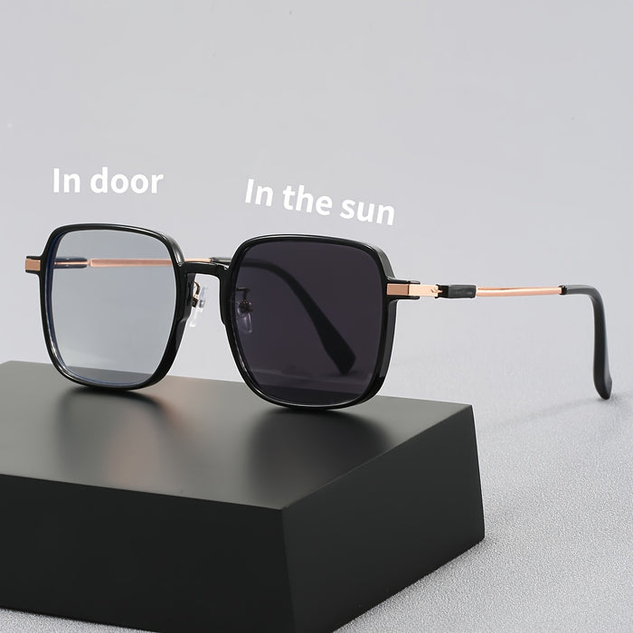 Square Light-Sensitive Color-Changing Flat Glasses for Men and Women