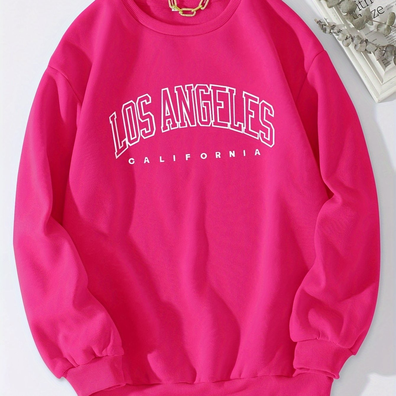 Los Angeles Print Preppy Crewneck Sweatshirt for Women, Long Sleeve Winter Fall Casual Cozy Sweatshirt