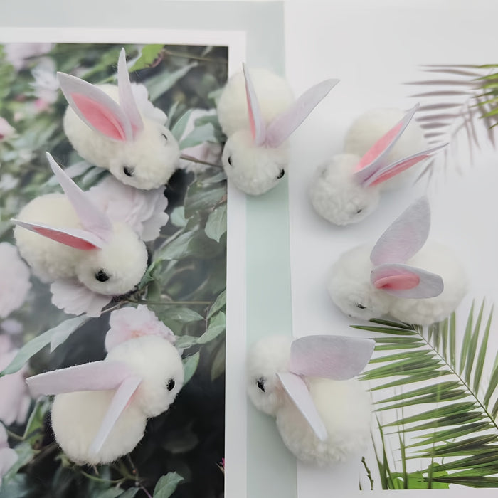 20 Pcs White Pom-Pom Bunny Dolls - Linen Blend Cloth Rabbit Figurines, Handcrafted DIY Accessories, Cute Hair Clip Ornaments for New Year, Anime Themed Collectibles, Ideal for Christmas, Halloween, Easter, Hanukkah, Thanksgiv