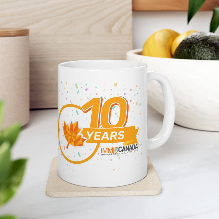 Personalized Celebratory Ceramic Mug, 10 Years Anniversary Gift, Canada Pride Coffee Cup, Birthday Celebration, Festive Drinkware