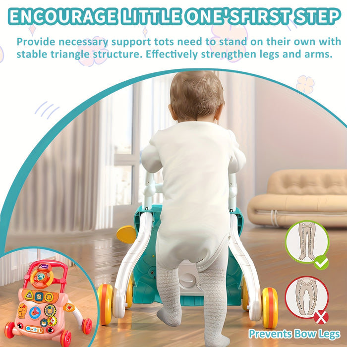 Interactive Youngsters Walker Car for Boys & Girls, 6-12 Months - Durable ABS Material, Parking Brake, Music & Educational Toys, Pink/Blue, 45cm x 32cm x 40cm