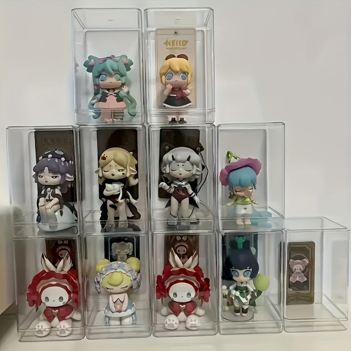 9-Pack Clear Acrylic Display Cases for Collectibles, Stackable Dustproof Cube Organizer Boxes, Contemporary Plastic Showcases for Figurines - Versatile Use, No Power Required