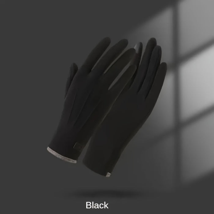 1 Pair of Thermal Fleece-Lined Polyester Gloves for Women, Touchscreen Compatible, Elastic Warm Outdoor Driving and Cycling Gloves