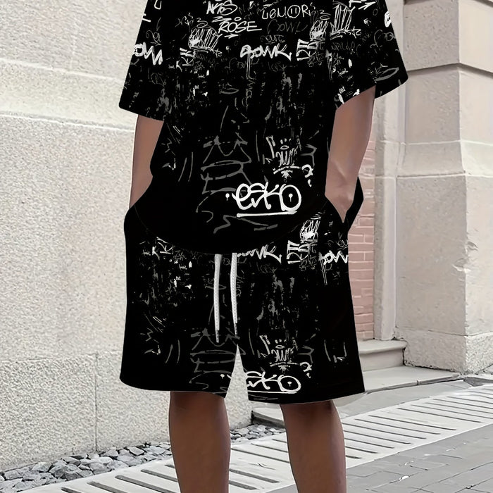 Men's Fashion Casual Short Sleeve Shorts 3D Set