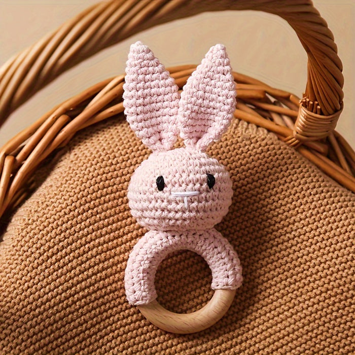 Crochet Bunny Youngsters Rattle, Cute Rabbit Gripping Toy, Youngsters Wooden Hand Rattle, Hand Rattle Toy Gift Box, Christmas Easter Gift