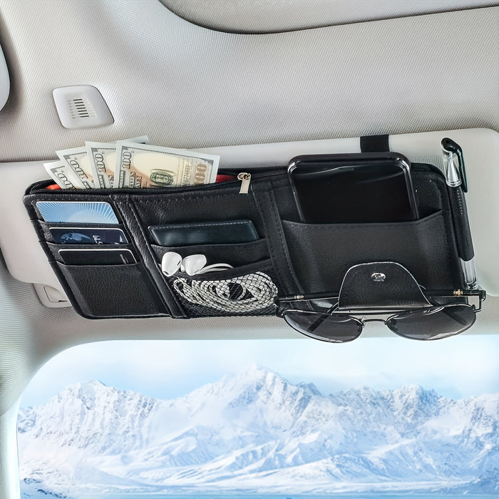 Car Sun Visor Organizer, Car Glasses Clip Storage Pocket Sunglasses Holder With Zipper Pocket For Car, Truck, SUV Auto Interior Accessories