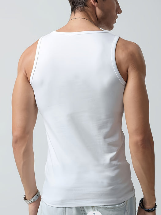 Men's Quick-Dry Breathable Tank Top - Solid White, Crew Neck, Sleeveless Athletic Shirt for Gym & Outdoor Activities, Cotton Blend Fabric