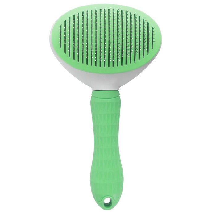 Self-Cleaning Pet Grooming Brush for Dogs & Cats - Easy Hair Removal Comb with Soft Bristles, Durable Plastic Handle in Gray/White/Pink - Ideal for All Breeds, Dog Grooming