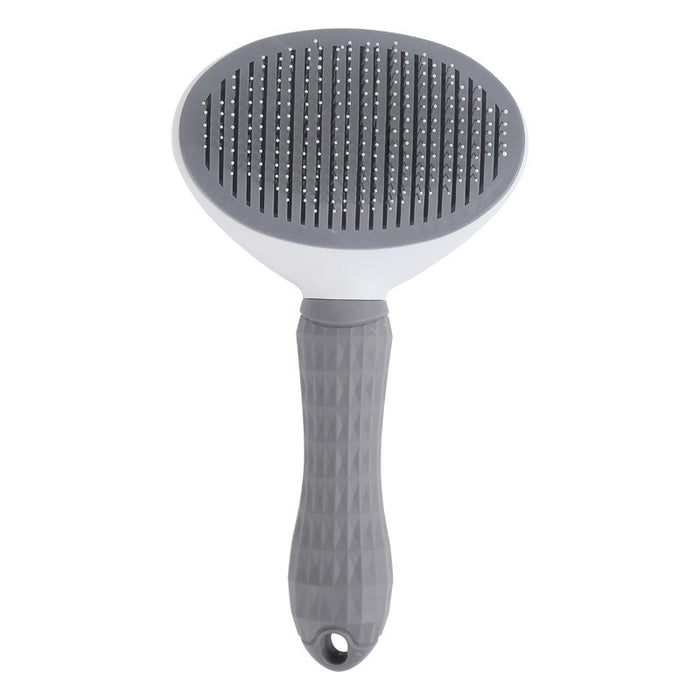 Self-Cleaning Pet Grooming Brush for Dogs & Cats - Easy Hair Removal Comb with Soft Bristles, Durable Plastic Handle in Gray/White/Pink - Ideal for All Breeds, Dog Grooming