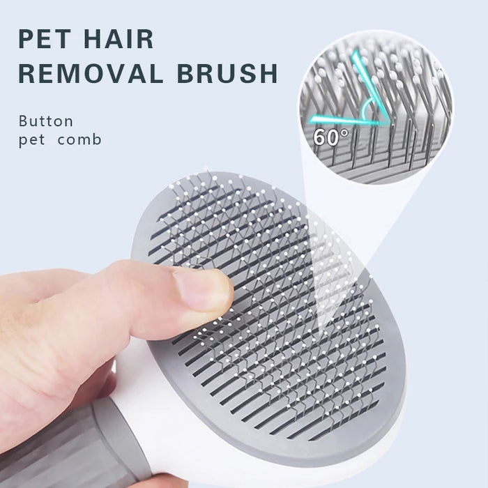 Self-Cleaning Pet Grooming Brush for Dogs & Cats - Easy Hair Removal Comb with Soft Bristles, Durable Plastic Handle in Gray/White/Pink - Ideal for All Breeds, Dog Grooming