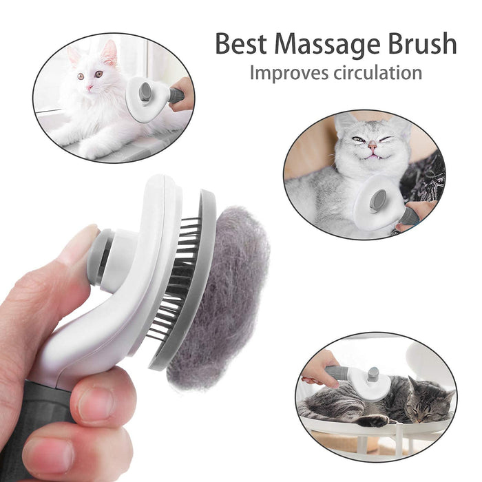 Self-Cleaning Pet Grooming Brush for Dogs & Cats - Easy Hair Removal Comb with Soft Bristles, Durable Plastic Handle in Gray/White/Pink - Ideal for All Breeds, Dog Grooming