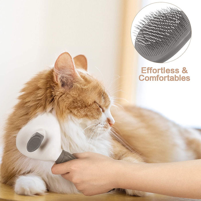 Self-Cleaning Pet Grooming Brush for Dogs & Cats - Easy Hair Removal Comb with Soft Bristles, Durable Plastic Handle in Gray/White/Pink - Ideal for All Breeds, Dog Grooming
