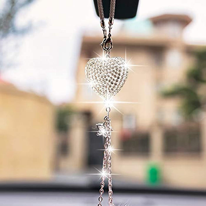 Sparkling Heart Rhinestone Car Ornament: Plush Ball & Heart Design for Women & Girls