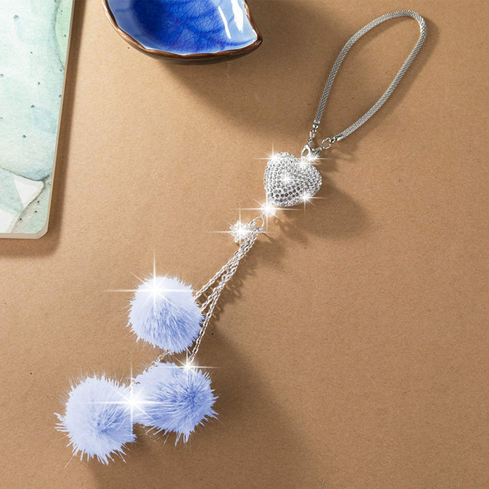 Sparkling Heart Rhinestone Car Ornament: Plush Ball & Heart Design for Women & Girls