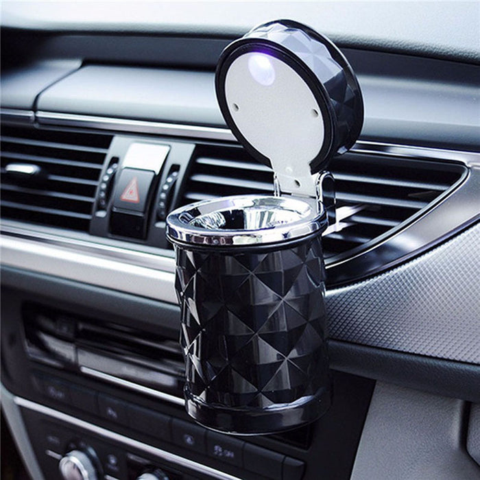 Car Ashtray With LED Light Rhinestone Ashtray Car Smokeless Smoke Cup Holder Storage Auto Accessories