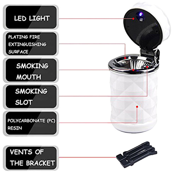 Car Ashtray With LED Light Rhinestone Ashtray Car Smokeless Smoke Cup Holder Storage Auto Accessories