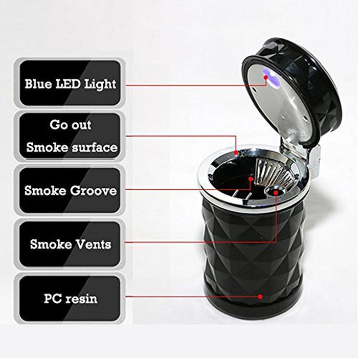 Car Ashtray With LED Light Rhinestone Ashtray Car Smokeless Smoke Cup Holder Storage Auto Accessories